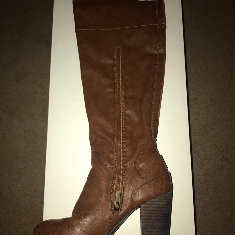 Brown knee high boots with heels